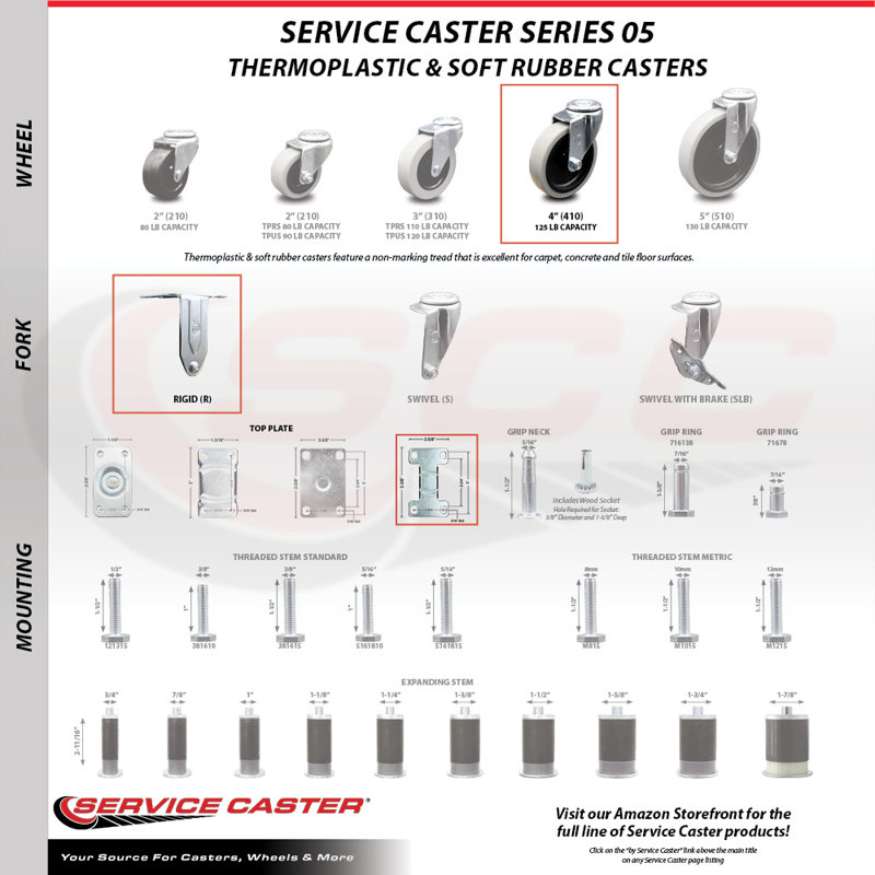 7734L1 FG7734L10000 7734L2 FG7734L20000 Rubbermaid Replacement Caster Set/RUB-SCC-05S410-TPRS-2-R-2