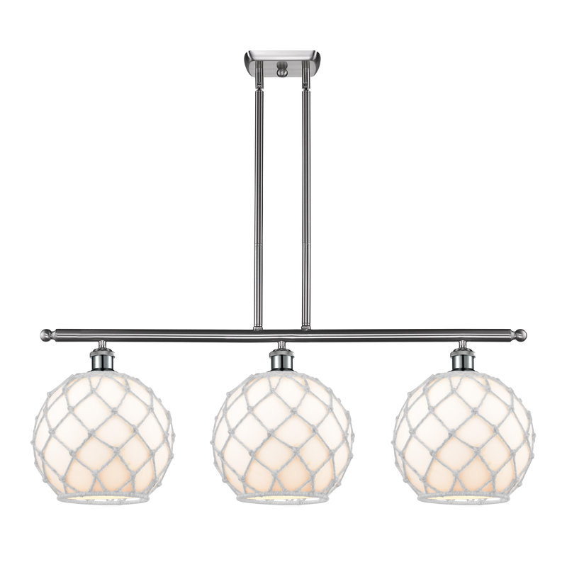 Luminaire suspendu linéaire à 3 lumières pour îlot de cuisine Hilbert, Nickel satiné brossé, Ampoule DEL 6 watts Vinage