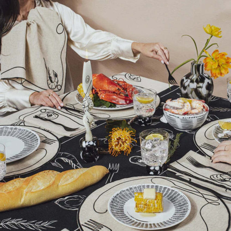Line Drawing Handmade Tablecloth, 80" L x 120"W
