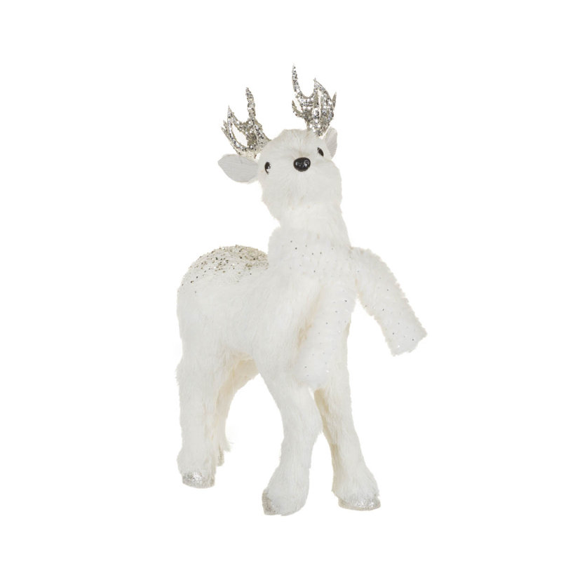 White Straw Reindeer Figurine with Sequin Antlers