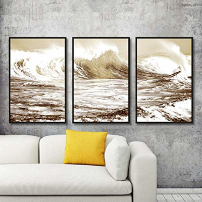 3 pièces murales encadrées pour salon, chambre à coucher Golden Waves