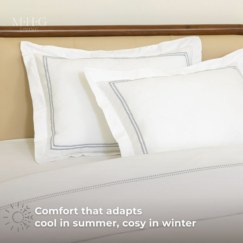 MHG Living Duvet Cover Set Mayfair Grey Baratta Stitch Design Cotton Bedding - Includes 2 Pillowcases, King
