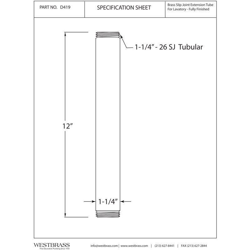 Corde d'extension de drain de lavabo filetée à double extrémité de 1-1 / 4 po x 12 po, Chrome poli