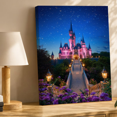 Canvas A Majestic Fairytale Castle Stands Illuminated Against A Deep Blue Wall Art Twilight Sky Adorned With Sparkling Stars The Canvas Wall Art