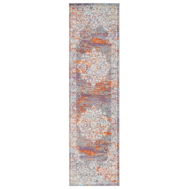 Tapis oriental gris / rouille Felty, Tapis de couloir 2 pi 3 po x 8 pi