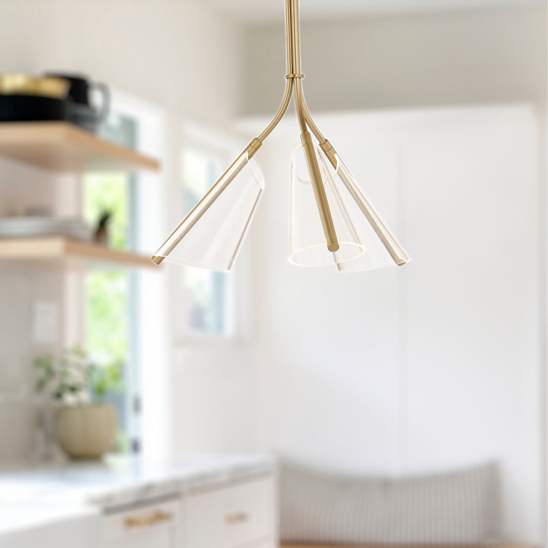 Mulberry 3 - Light LED Pendant, Brushed Gold/Light Guide