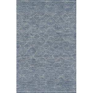 Mcgrane Geometric Handmade Hand Hooked Wool Denim/White Area Rug 8'x10'