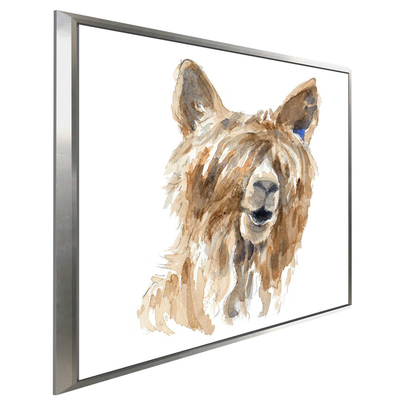 «Shaggy Llama», reproduction de peinture à l'aquarelle, H 21,5 po x l 21,5 po x P 2 po, Cadre flottant argent