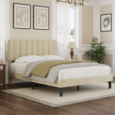 Upgraded Velvet Upholstered Platform Bed with Adjustable Headboard, Reinforced & Quiet Design, No Box Spring Needed, Sturdy Wood Slat Support, Easy Assembly