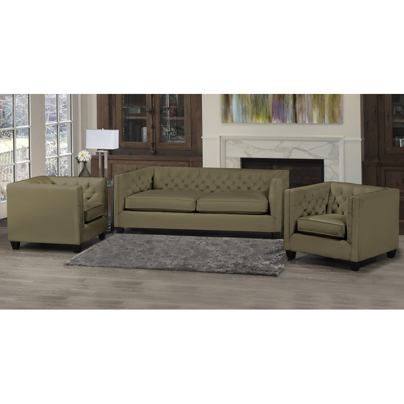 Ensemble de salon 3 pièces Bourne, Cuir taupe assorti