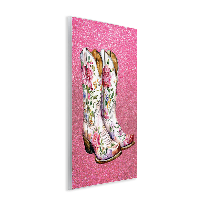 Plaque murale de bottes de cow-boy florales brillantes, design par lettré et doublé, H 15 po x l 10 po