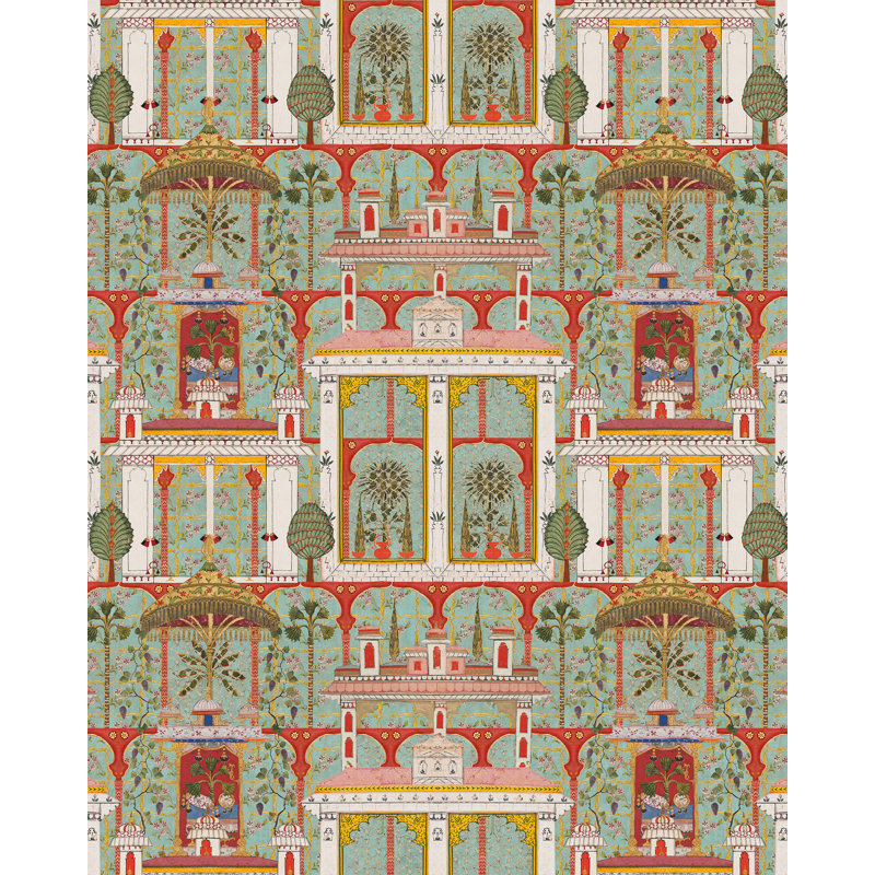 Tales Of Maghreb Wallpaper Roll, Green/Mint/Red/Yellow