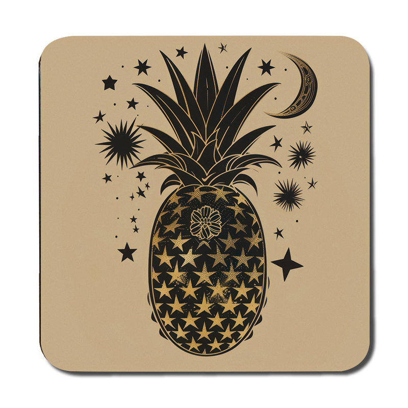 Pineapple Design Placemat Coaster Set, Luxury Print On Wood Base, Craftsmanship, Exclusive Edition