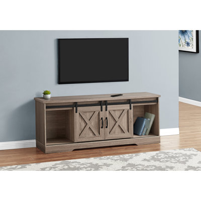 Tv Stand With Metal Track, 60 Inch Dark Taupe, Accommodates 80-89 Tvs 2 Large Cabinets, Living Room Furniture