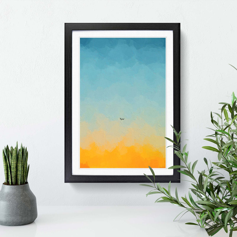 Airplane At Sunset In Abstract - Single Picture Frame Painting, 33cm H x 24cm W x 2cm D, Black Framed