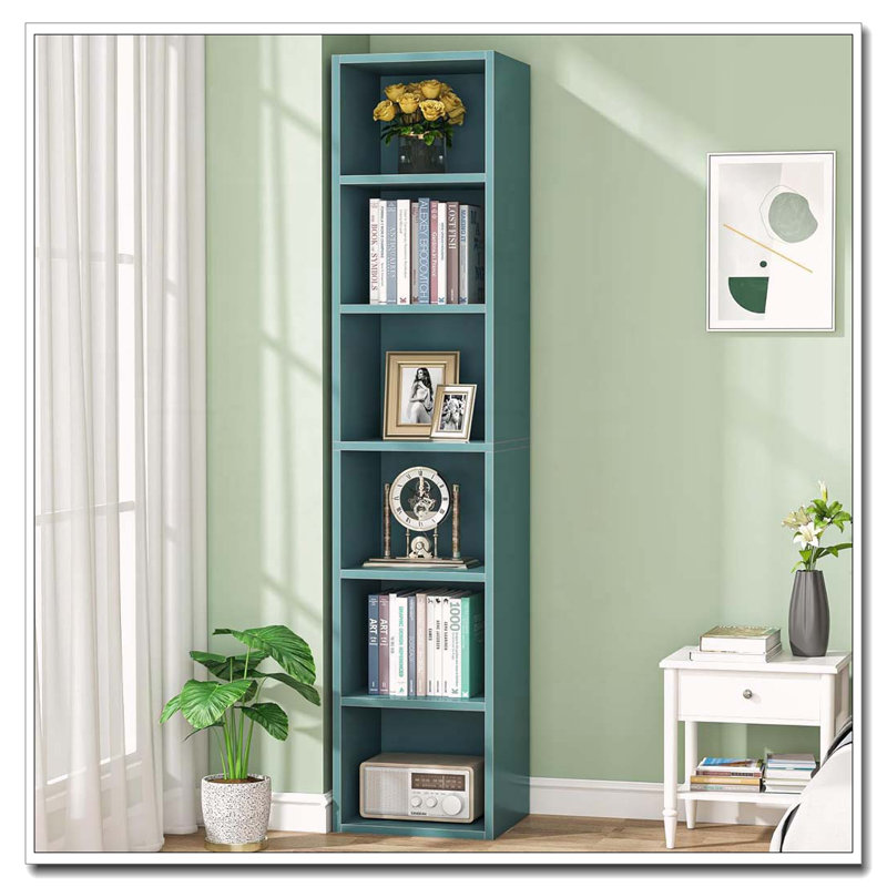 6-Tier Narrow Corner Cube Bookcase Storage For Living Room, Office, Bedroom, Blue