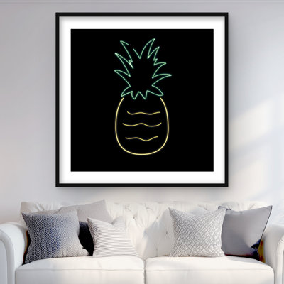 Neon Pineapple - Yellow Framed Matted Print for Home Decor