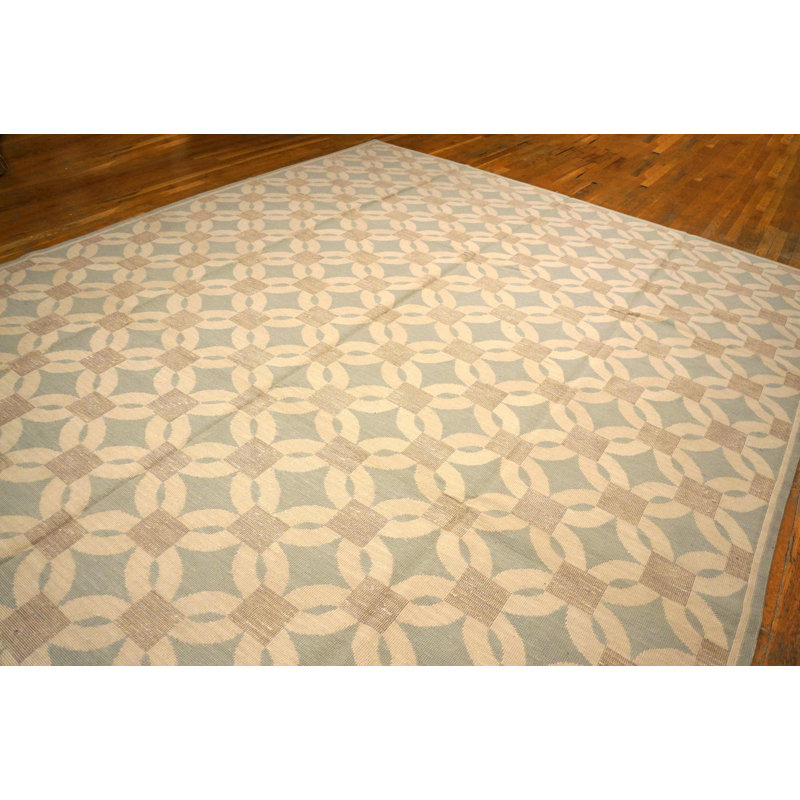 Great Contemporary Handwoven Wool Needlepoint Flat Weave Silk Highlights