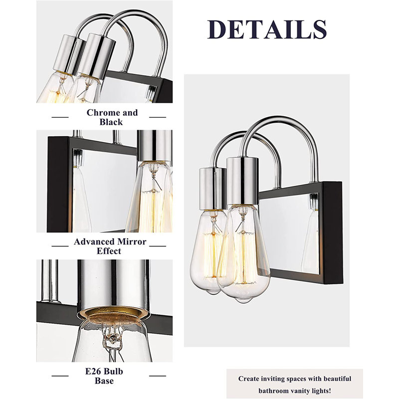 2 - Light Dimmable Vanity Light, Silver/Black