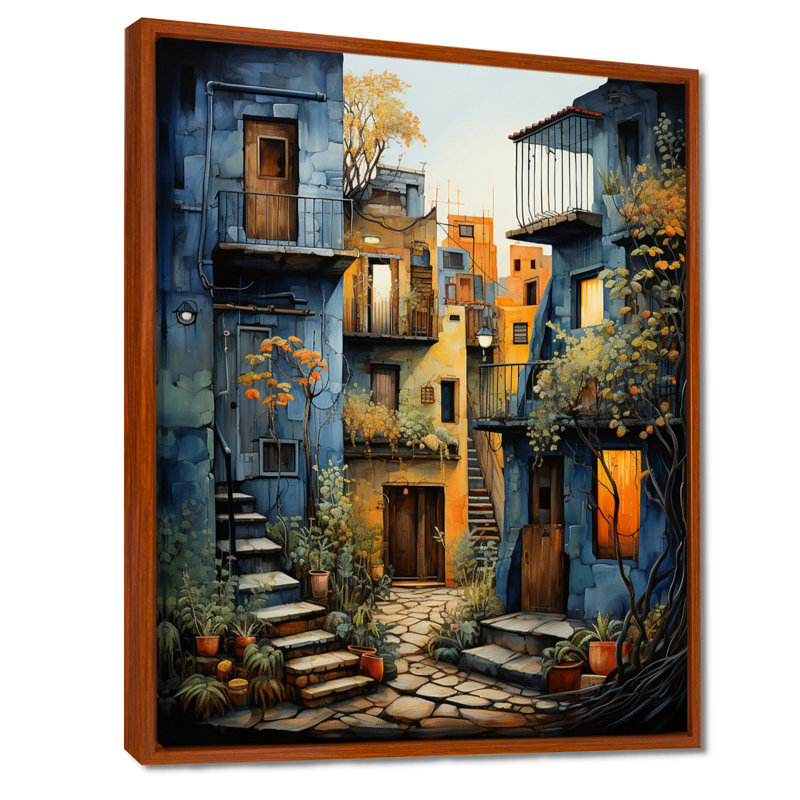 Art mexicain, paysage, odyssée d'Oaxaca I - art mural mexicain, H 32 po x l 24 po x P 1 po, Cadre flottant brun