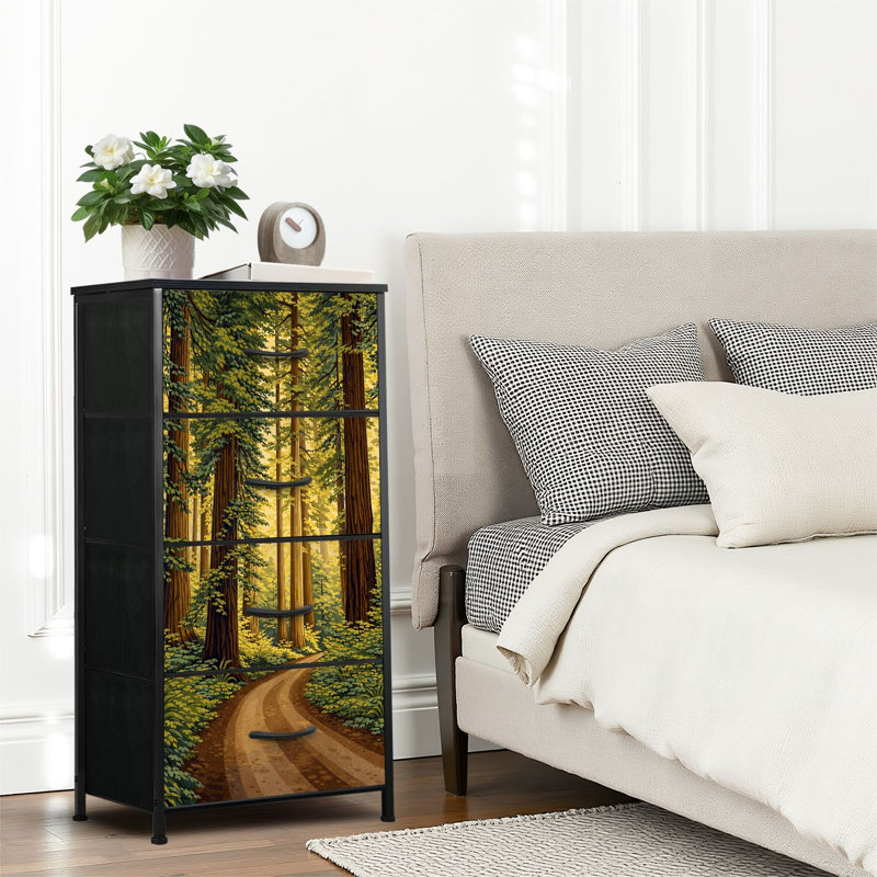 4 Drawer Dresser for Bedroom, Narrow Chest of Drawers, Wooden Top and Study Iron Frame 18"x37.5"-(WxH)