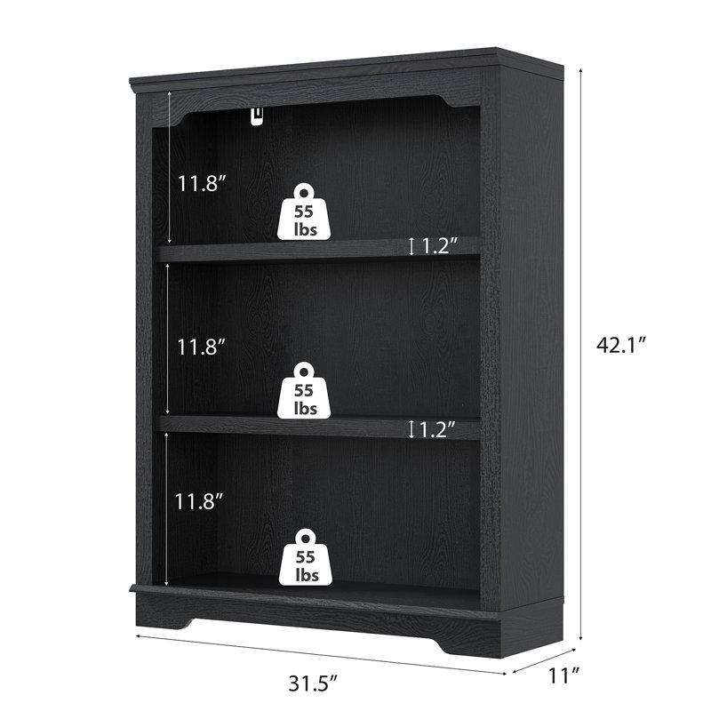 Bibliothèque standard H 42,1 "x l 31,5" avec tablette à 3 niveaux Luper, Noir, (3 tablettes) H 42,1 po x l 31,5 po x P 11 po
