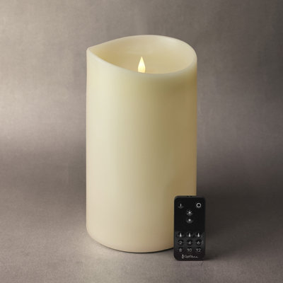 Bougie sans flamme - ivoire - bougie de pilier à flamme mobile scintillante, avec télécommande - cire véritable - 2 piles C - non incluses