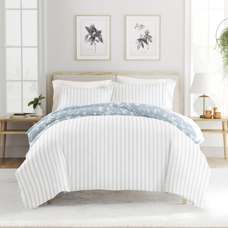 Soft Country Home Pattern Reversible Duvet Cover Set, Queen Comforter + 2 Pillow Shams