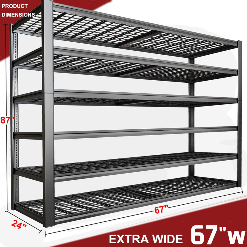 68" W X 24" D X 87" H Garage Shelving Heavy Duty , 6 Tier Metal  Storage Shelves，Adjustable Industrial Shelving