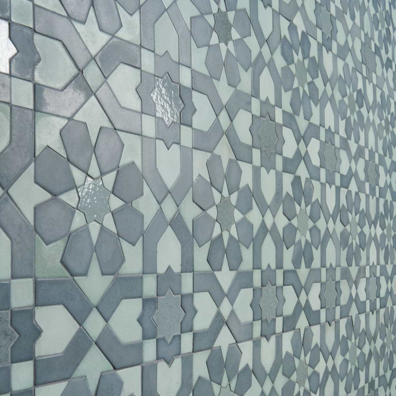 Cantico Fes Mixed Finish Lava Stone And Cement Mosaic Tile, Ocean Blue