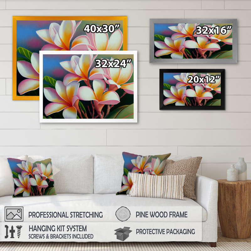 «White and Yellow Blossoming Plumeria IV», reproduction sur toile, H 12 po x l 20 po x P 1 po