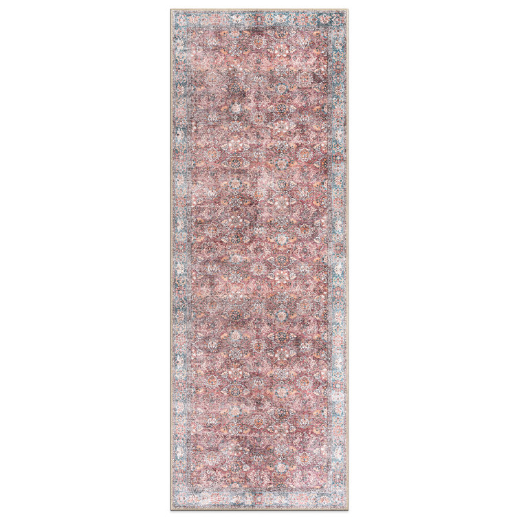 Transitional Bordered Vintage Machine Washable Non Slip Area Rug