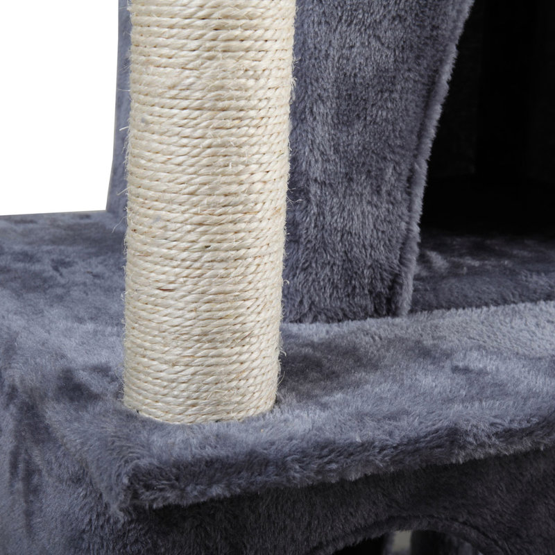 Arbre à chat gris à deux couches avec maison et enveloppé, profondeur de produit de 19,7 po, largeur de 17,7 po, hauteur de 34 po, 25,82 lb, structure stable, deux zones de couchage, décoration, surface d'assemblage simple