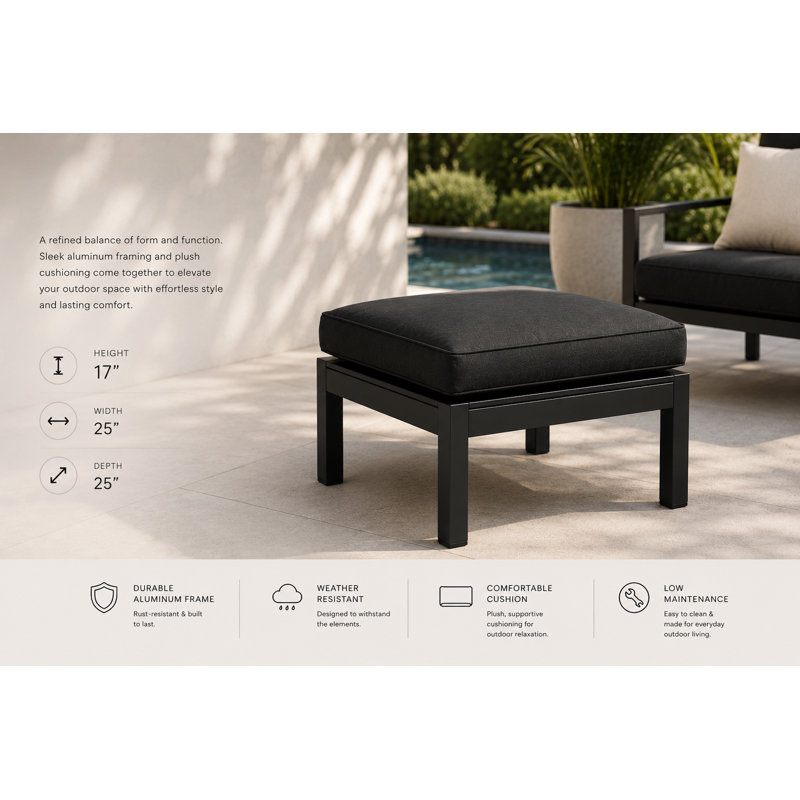 Repose-pieds d'extérieur avec coussin Karen, Noir, Noir