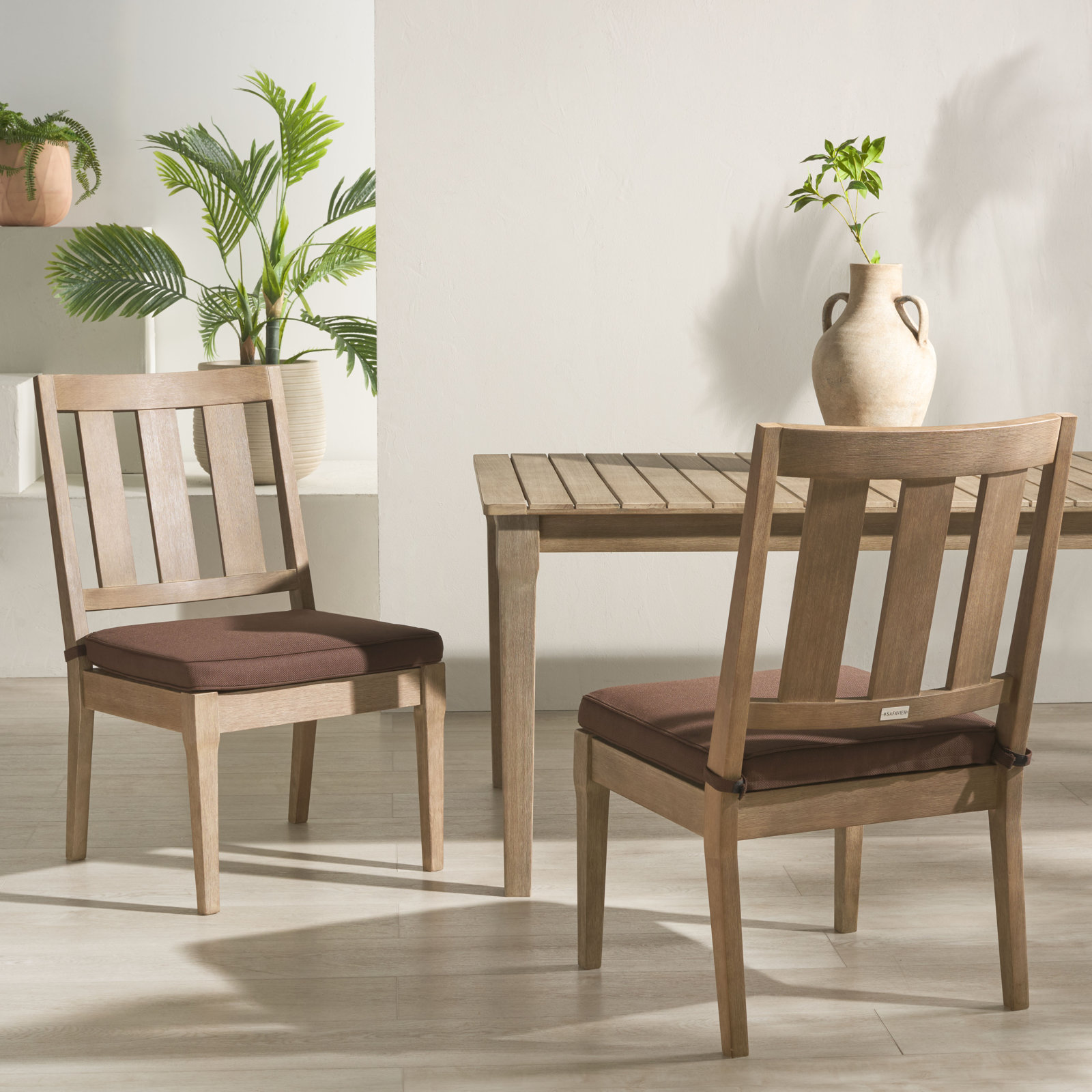 Samya Eucalyptus Patio Side Chair, Dark Brown