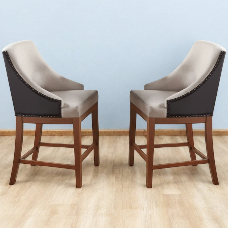 Chaise à hauteur de comptoir Shadow (lot de 2) en tissu, cuir synthétique brun et finition brune