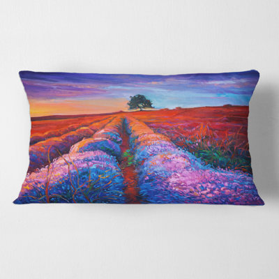 Lavender Fields with Distant Tree and Evening Glow Rectangular Pillow Cover & Insert