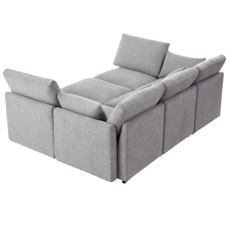 Canapé modulaire multifonctionnel en chenille gris clair et moderne avec ports USB