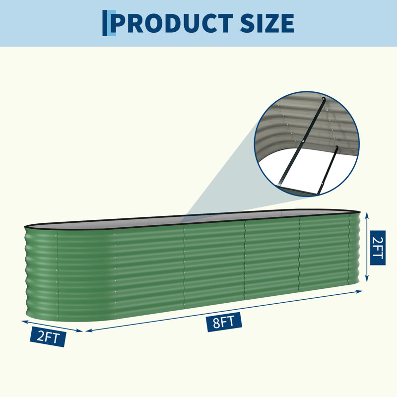 Metal Raised Garden Bed, 60cm H x 240cm W x 60cm D, Green