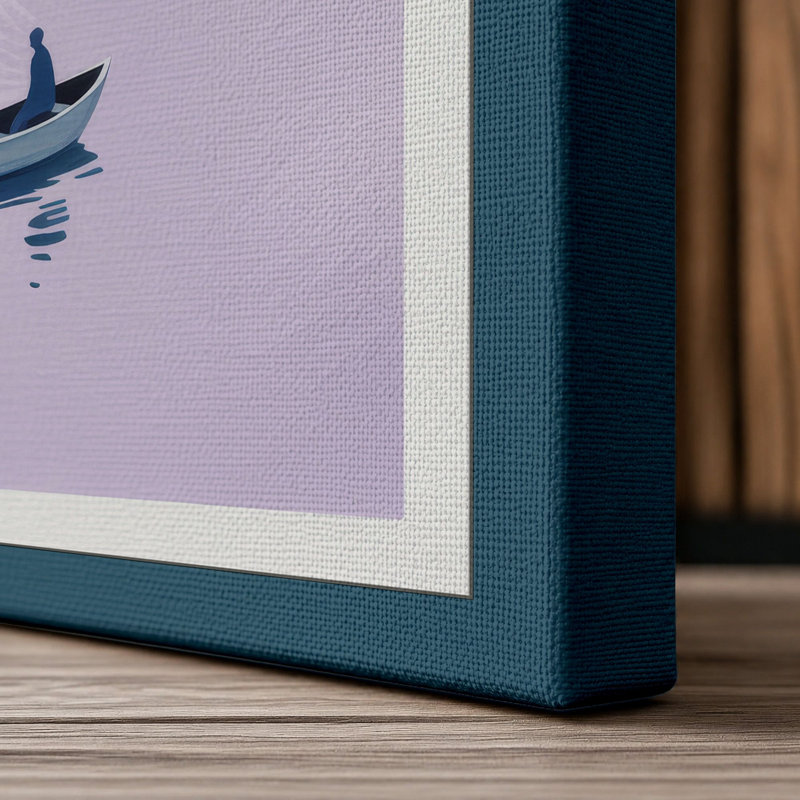 Solitary Boat Minimalist 1 Piece Wrapped Canvas Wall Art, 30x20 - 76.2 x 50.8 cm, Teal Border