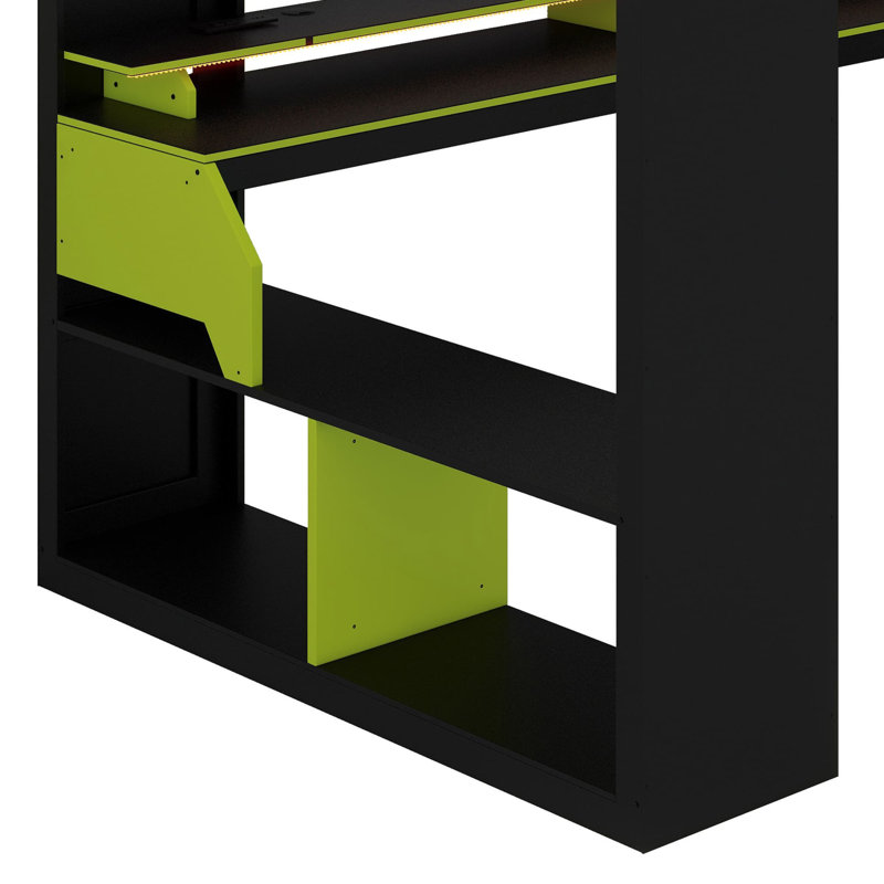 Loft Bed with Integrated Power Station, USB/Type-C Charging Ports, and Customizable RGB Lighting System, Green