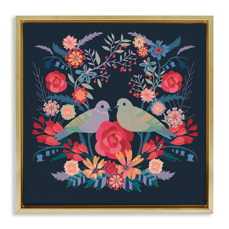 Cadre flottant symétrique oiseaux et fleurs, design par Verbrugge Watercolor, H 18 po x l 18 po