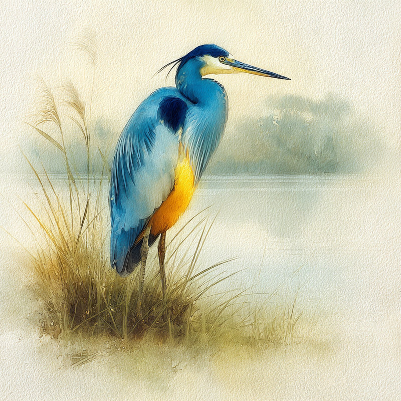 Tranquil Marsh Heron - Art mural sur toile tendue, H 20 po x l 20 po