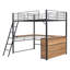 Lit mezzanine double en métal avec bureau en L et tablettes à 3 couches, noir. Pièce moderne de chambre à coucher essentielle. Solide. Facile à assembler. Maximise l'efficacité des tablettes noires. Solution spatiale. Construire.