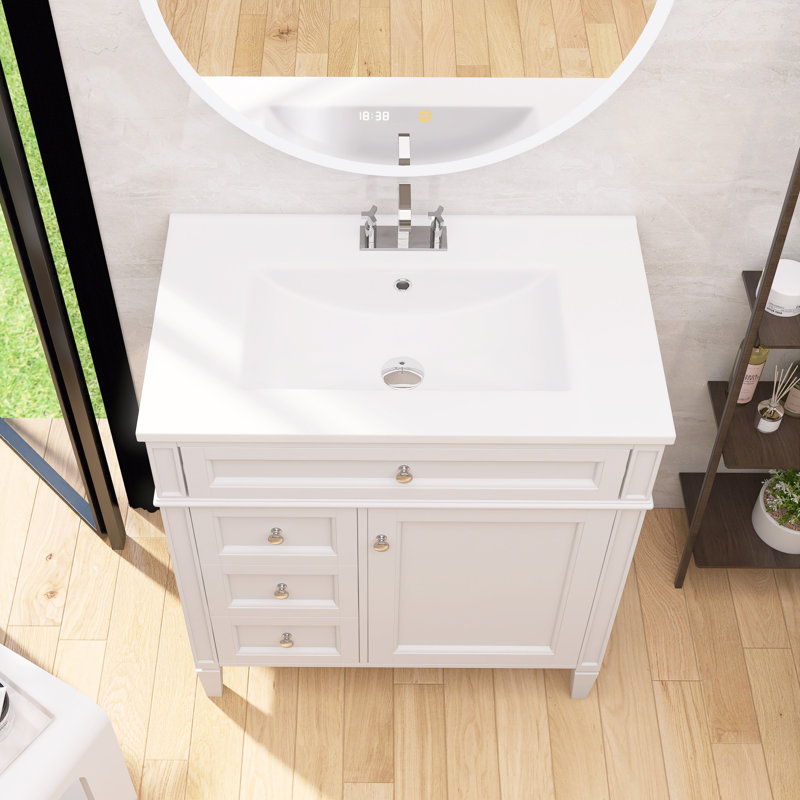 Meuble-lavabo de salle de bain avec tiroir basculant, organisateur de porte d'armoire et tablette réglable