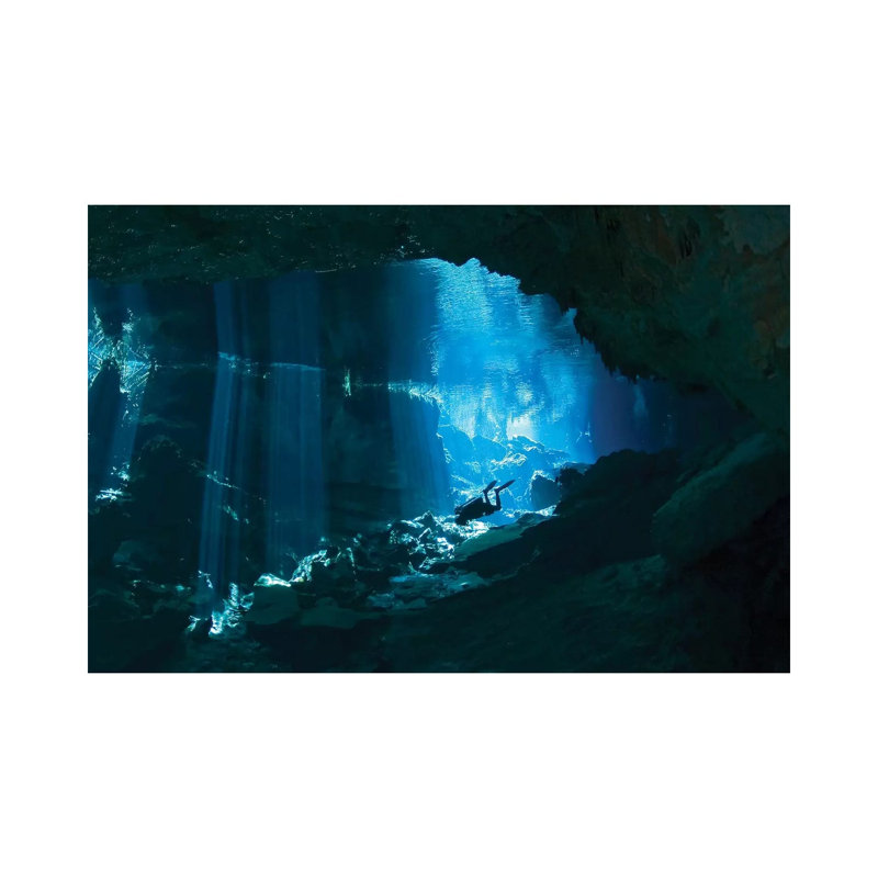 Diver Enters The Cavern System In The Riviera Maya Area Of Mexico by Karen Doody - Wrapped Canvas Print