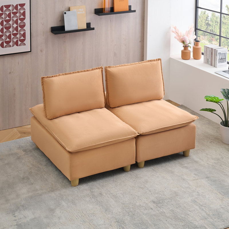2-Seat Upholstered Sectional Sofa, Brown