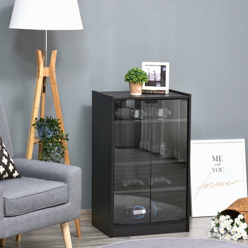 5-Tier Media Stand Cabinet With 3-Level Adjustable Shelves, Tempered Glass Doors, And Cable Management