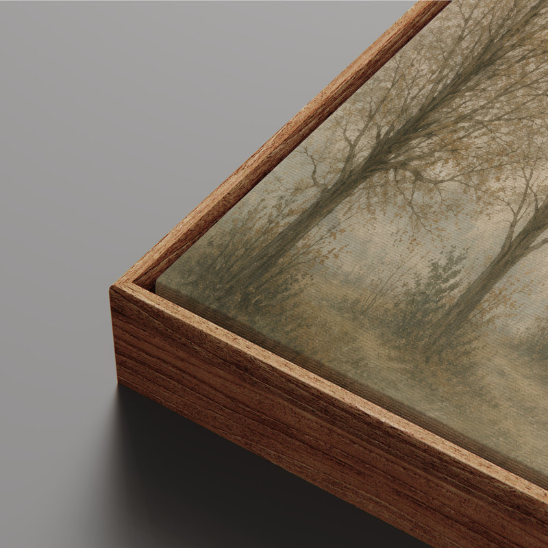Art mural sur toile encadrée - Chemin boisé brumeux avec arbres dénudés et tons neutres doux - 16 po x 24 po, Natural