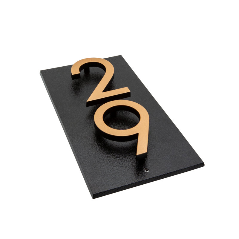 Floating 2-Number Vertical Sign, Black /w/ Black / Gold Modern Font Numbers, Yes